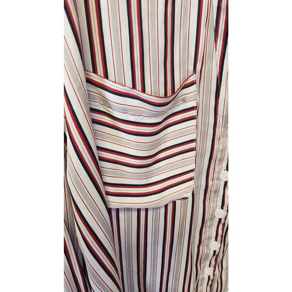 Free People Mad About You Red Striped Satin Deep Neckline Button Up Shirt Large - Picture 6 of 9